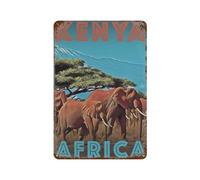 Kenya Africa Elephants,Tin Sign Vintage Metal Signs Iron Painting Retro Metal Tin Sign Plaque Poster Garden Wall Art Plaque for House Bathroom Kitchen Cafe Wall Halloween Christmas Decor(20x30cm）-F2