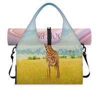 Kenya Animal Giraffe Sports Duffle Bag with Shoe Compartment Giraffe Weekend Overnight Bags Tote Cabin Luggage Bag for Gym Yoga Travel