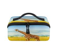 Kenya Animal Giraffe Travel Makeup Bag Portable Giraffe Waterproof Pouch Open Flat Toiletry Bags Toiletries Cosmetics Traveling Organizer for Women Men