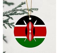Kenya Flag Christmas Ornament National Flags Christmas Tree Ornament 3.2 Inch with Gold String Two Side Printed Bright New Homeowner Gift Ideas Ceramic Heart New House Ornament Keepsake