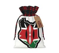 Kenya Flag Map Print Plaid Burlap Bag With Drawstring Christmas Burlap Pouches For Birthday Party Favors Gift
