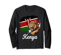 Kenya Flag Roaring Lion Maasai Shield Patriot Long Sleeve T-Shirt
