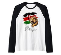Kenya Flag Roaring Lion Maasai Shield Patriot Raglan Baseball Tee