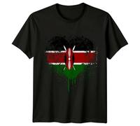 Kenya Flag Shield Mens T-Shirt Travel Africa Graphic Tee for Men Distressed Design 3XL Black
