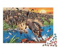 Kenya Maasai Mara Wildebeest Migration Wooden Jigsaw Puzzle Waterproof 1000 Piece Puzzles for Adults Gifts Fun Educational Games