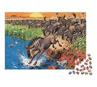 Kenya Maasai Mara Wildebeest Migration Wooden Jigsaw Puzzle Waterproof 1000 Piece Puzzles for Adults Challenging And Brainteasing Educational Games