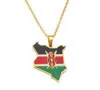 Kenya Map Flag Pendant Necklaces Jewellery Kenyan Jewelry kenyans Maps Jewelry(Gold Color,60cm)