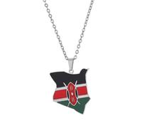 Kenya Map Flag Pendant Necklaces Jewellery Kenyan Jewelry kenyans Maps Jewelry(Silver Color,45cm)