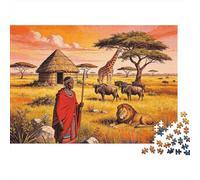 Kenya Savanna 1000 Piece Jigsaw Puzzle Recycled African Wildlife Senior Puzzles Party Game Props Developing Boy & Girl‘s Intelligence Educational Fun 52x38cm/1000pcs