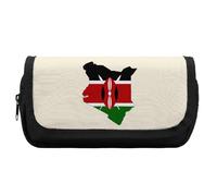 Kenyan Flag Map Cute Double Pencil Case Large Capacity Portable Pen Pouch with Zippered
