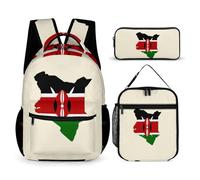 Kenyan Flag Map Printed Dayback Set with Lunch Bag And Pencil Case Lightweight Classic Backpack Set 3pcs