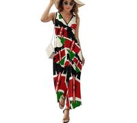 Kenyan Flag Map Printed Maxi Dresses for Women V Neck Sleeveless Sexy Casual Long Sundresses