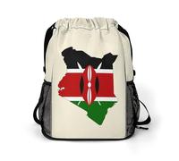 Kenyan Flag Map Trendy Drawstring Backpack with Shoes Compartment Gym Bag Beach Cinch for Women Men