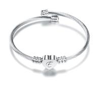 KENYG Delicate Silver Love Heart 26 Initial Letter Alphabet A-Z Cuff Bracelet Open Bangle Adjustable Jewellery Gift For Daughter Son Sisters Friends Mom Colleague Lover Birthday Christmas (E)