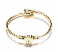 KENYG Elegant Gold Love Heart 26 Initial Letter Alphabet A-Z Cuff Bracelet Open Bangle Adjustable Jewellery Gift For Mum Daughter Sisters Friends Lover Birthday Christmas (B)