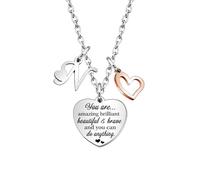 KENYG Necklace Gift for Boys Girls Heart Shape Pendant Necklaces With 26 Initial Letters,Inspirational Necklace for Daughter Niece Sistes Best Friends (N)