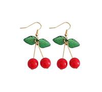 KENYG Women Fashion Jewelry Fruit Gold Dangle Earrings Red Cherry Ear Drop For Friends Fall Winter Ear Accessories