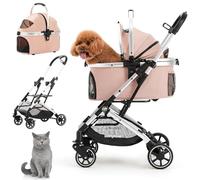 Kenyone 3-in-1 Pet Stroller for Small Medium Dogs Puppy Cat Stroller with Detachable Carrier & Pad Lightweight Foldable Aluminum Alloy Frame Dual No-Zip Entry(Pink)