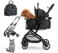 Kenyone 3-in-1 Pet Stroller for Small Medium Dogs Puppy Cat Stroller with Detachable Carrier & Pad Lightweight Foldable Aluminum Alloy Frame Dual No-Zip Entry(Black)