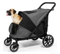 Kenyone Dog Stroller for Medium/Large Dogs, Extra Large Pet Stroller for 2 Dogs with Storage Pocket & Shock Absorption, Up to 130 lbs, Grey