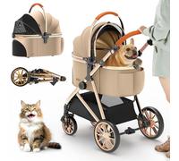 Kenyone Luxury Pet Stroller 3 in 1 Electroplated Gold Mirror Finish for Medium and Small Size Dogs and Cats, Detachable High-End Carrier for Puppies, Kittens,