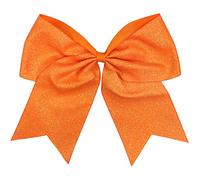 Kenz Laurenz Glitter Cheer Bows - Cheerleading Softball Gifts for Girls and Women Team Bow with Ponytail Holder Complete Your Cheerleader Outfit Uniform Strong Hair Ties Bands Elastics (1) Orange