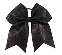 Kenz Laurenz Glitter Cheer Bows - Cheerleading Softball Gifts for Girls and Women Team Bow with Ponytail Holder Complete Your Cheerleader Outfit Uniform Strong Hair Ties Bands Elastics (1) Black