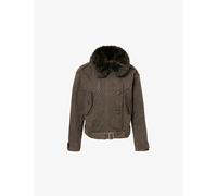 Kenzo Womens Taupe Faux-fur Collar Overdyed Cotton-canvas Bomber Jacket Xs