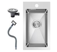 KEOKBON 28 x 50 cm Small Kitchen Sink Drop in Topmount 304 Stainless Steel Rectangular Sink 1 Hole, for 30cm Above Base Cabinet Sink, Brushed Sink and Overflow (Without Drain Pipe), 1 Bowl, Brushed