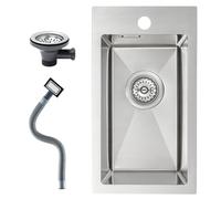 KEOKBON 28 X 50 cm Topmount Kitchen Sink Stainless Steel - Small Built-in Kitchen Sink PVD Coating NanoTek 3mm, Single Bowl Drop in with 1Tap Hole, Waste and Overflow, Nano-Silver