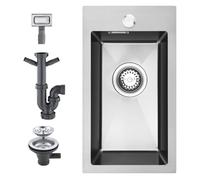 KEOKBON 28 X 50 cm Topmount Kitchen Sink Stainless Steel - Small Built-in Kitchen Sink PVD Coating NanoTek 3mm, Single Bowl Drop in with 1Tap Hole, Waste and Overflow, Nano-Silver