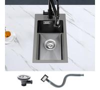 KEOKBON 28x50cm Drop-in Topmount Stainless Steel Sink, Compact Single Bowl with 3.5 cm Tap Hole, Small Kitchen Sink with Plug & Waste, Premium Nano Anthracite Finish