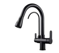KEOKBON 3 Way Drinking Water Kitchen Tap with Pull Down Spray Head, 3 in 1 Drinking Water with 360° Swivel High Arc Extendable(46cm) Spout for Reverse Osmosis or Water Filtration System,Matte Black