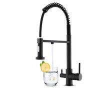 KEOKBON 3 Way Tap with Pull Out Sprayer(2 Mode) for Kitchen Sink, Drinking Water Tap, 3 in 1 Sink Tap with Dual Handle, Spring Triflow Kitchen Faucet with Water Filter Mixer Black UK Standard