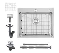KEOKBON 304 Stainless Steel 45x45cm Kitchen Sink with 2 Tap Hole, Drop In Sink Trap Whole Set with Waste and overflow, with 2 Connections for Dishwasher/Washing Machine, 1 Bowl