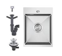KEOKBON 30x40cm Kitchen Sink, Topmount Sink with 1 Tap Hole, Compact Single Bowl Sink for 40cm Base Cabinet, Includes Siphon & Overflow, 304 Stainless Steel, Overmount Brushed Finish