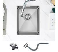KEOKBON 35 x 40 x 19 cm Small Kitchen Sink, Stainless Steel Undermount Sink Rectangular for Bar,Pub, Caravan,with Overflow Hole, Kitchen Essential, Nano Silver Process