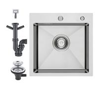 KEOKBON 40x40cm Kitchen Sink, 304 Stainless Steel Drop In/Topmount/Overmount Small Sink with 2 Tap Holes, Complete Waste Kit with Dishwasher & Washing Machine Inlets, for Compact Kitchen, Bar, Caravan