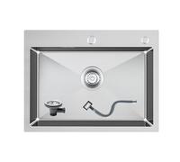 KEOKBON 60 * 45 * 19cm-Handmade 304 Stainless Steel Single Bowl Kitchen Sink with Basket Strainer and Overflow for Flushmount and Topmount Installation,with Tap Hole, Brushed Silver Satin Finish