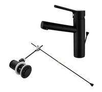 KEOKBON Bathroom Basin Tap Black with Pull Rod, Brass Washbasin Mixer Tap, No Dirty Hands, Hot and Cold Water Faucet, with Push Pull Rod Lever Kit, Black Finish