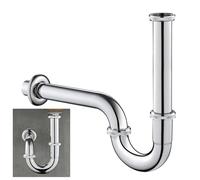 KEOKBON Bottle Trap Flat, G1 1/4 Brass Basin Waste Bottle Trap Set Height Adjustable P Trap Waste Odour Traps Plumbing Drain Pop-up Drain, Chrome