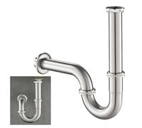 KEOKBON Bottle Trap Flat, G1 1/4 Brass Basin Waste Bottle Trap Set Height Adjustable P Trap Waste Odour Traps Plumbing Drain Pop-up Drain, Nickel Brushed
