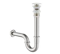 KEOKBON Bottle Trap Set with Overflow Hole, G1 1/4 Brass Basin Waste Bottle Trap Set Height Adjustable P Trap Waste Odour Traps Plumbing Drain Pop-up Drain, Nickel Brushed