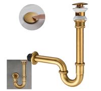 KEOKBON Bottle Trap Set with Overflow Hole, G1 1/4 Brass Basin Waste Bottle Trap Set Height Adjustable P Trap Waste Odour Traps Plumbing Drain Pop-up Drain, Antique Bronze