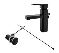 KEOKBON Brass Bathroom Tap Black with Pull Rod, Single Lever Washbasin Mixer Tap, No Dirty Hands Low Spout Bathroom Sink Faucet, Drain with The Pull Lift