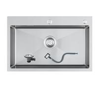 KEOKBON Kitchen Sink 70x45cm Insert Stainless Steel | 19cm Deep, Extra Large, from 80cm Above Cabinet, Handmade, Single Bowl, Siphon & P trap 2 Additional Outlets, Nano Silver
