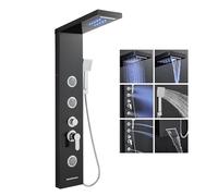 KEOKBON LED Shower Panel Tower System 6 in 1- Waterfall, Rainfall Shower Head, Handheld, 3 Body Jets(2 Modes) and Waterfall Bathtub Spout, Shower Column System Set Black