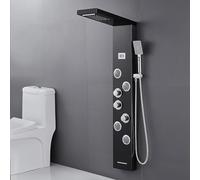 KEOKBON LED Shower Tower Panel Black with Temperature Display | Rainfall & waterfall shower head, 3-Mode Handheld, Bathtub spout, Anti-limescale nozzles, Black Stainless Steel