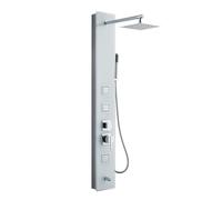 KEOKBON Shower Tower Panel 130cm, Shower Panel Column Tower System with 20 x 20 cm Rainfall, Adjustable Massage Jet, Bathtub Tap, Handspray, White Tempered Glass and 304 Stainless Steel