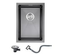 KEOKBON Small Kitchen Sink 35 x 50 cm, Stainless Steel Sink, Undermount & flushmount, with Overflow, Without Drain Pipe Set, 1 Bowl, Nano Black